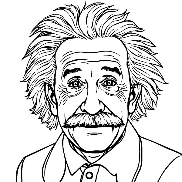 Black and white coloring page outline of Albert Einstein, German-American Physicist