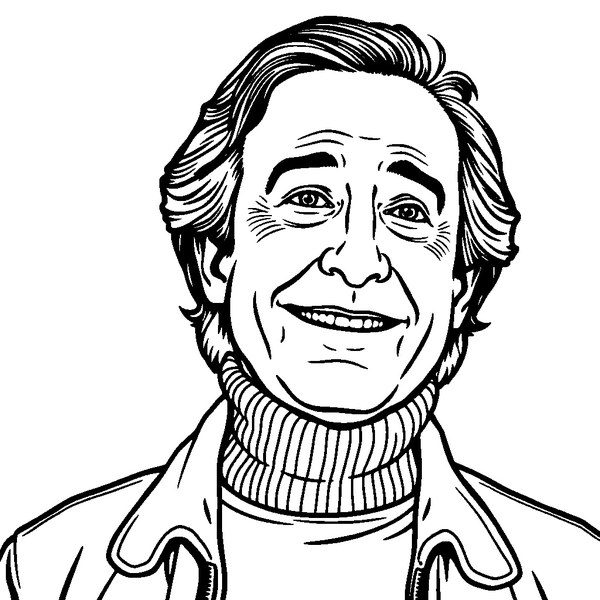 Black and white coloring page outline of Carl Sagan, American Astronomer