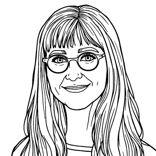 Black and white coloring page outline of J.K. Rowling, British Author