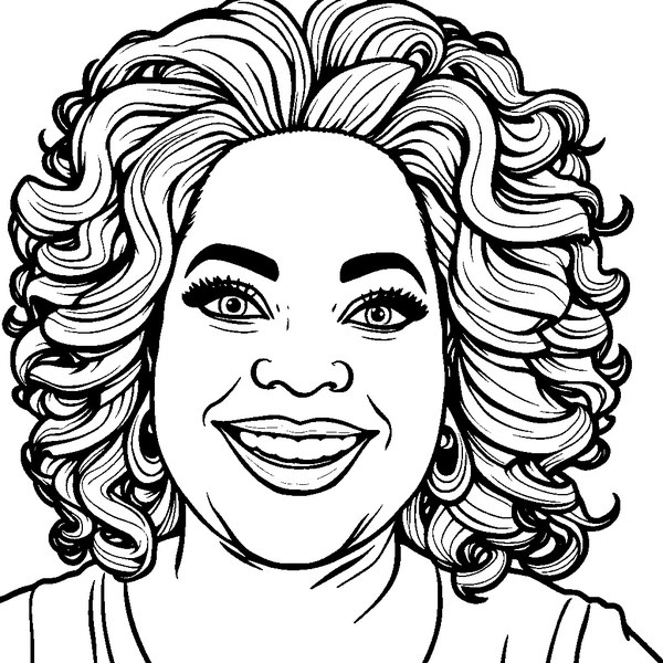 Black and white coloring page outline of Oprah Winfrey, American Broadcaster & Philanthropist