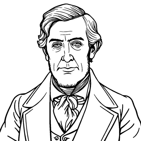 Black and white coloring page outline of Ralph Waldo Emerson, American Essayist & Poet