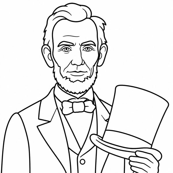 Abraham Lincoln coloring page portrait — line art of 16th U.S. President