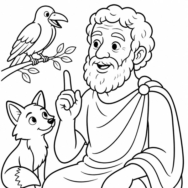 Aesop coloring page portrait — line art of Greek Storyteller