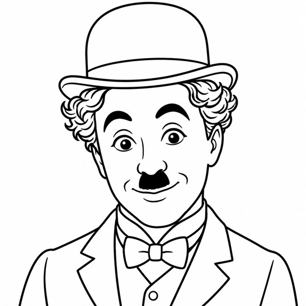 Charlie Chaplin coloring page portrait — line art of English Actor, Comedian & Filmmaker