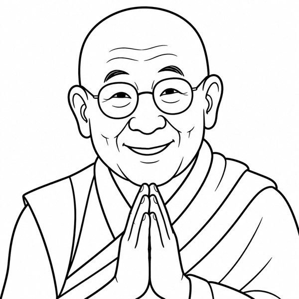 The Dalai Lama coloring page portrait — line art of Tibetan Buddhist Leader