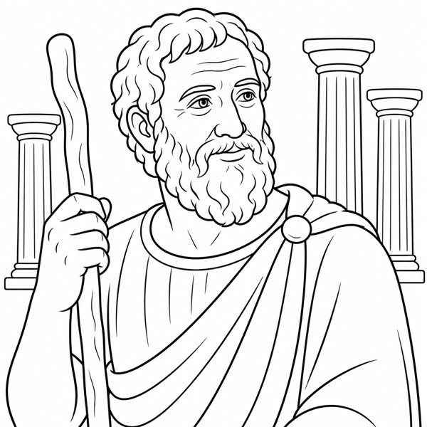Epictetus coloring page portrait — line art of Stoic Philosopher