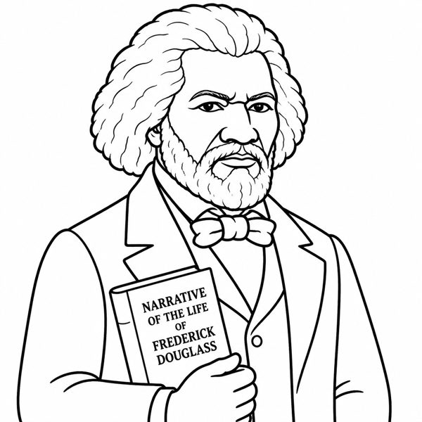 Frederick Douglass coloring page portrait — line art of Writer & Abolitionist