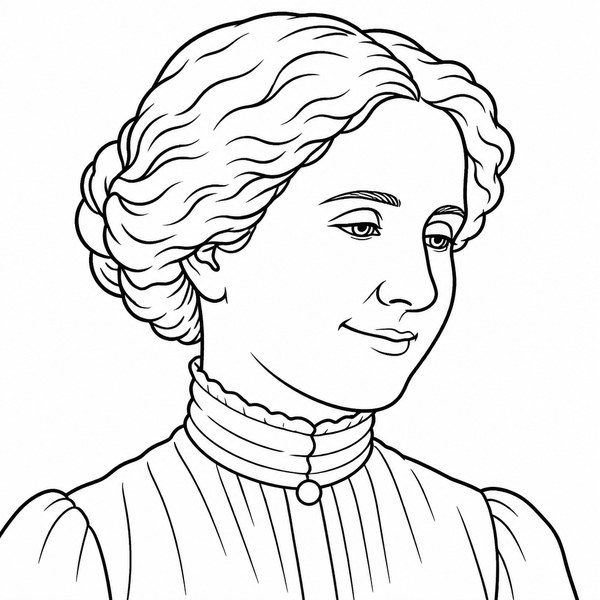 Helen Keller coloring page portrait — line art of American Author & Activist