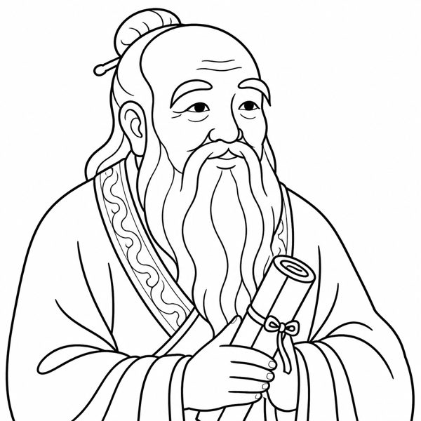 Lao Tzu coloring page portrait — line art of Philosopher
