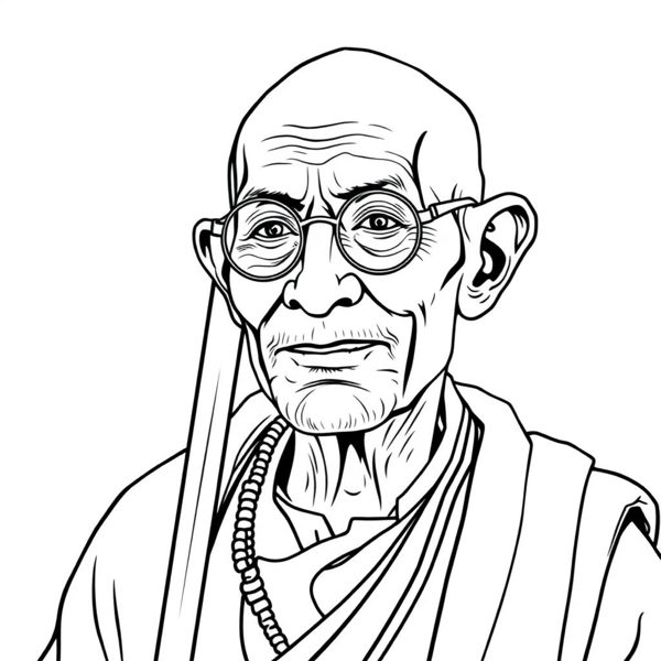 Mahatma Gandhi coloring page portrait — line art of Leader & Peacemaker