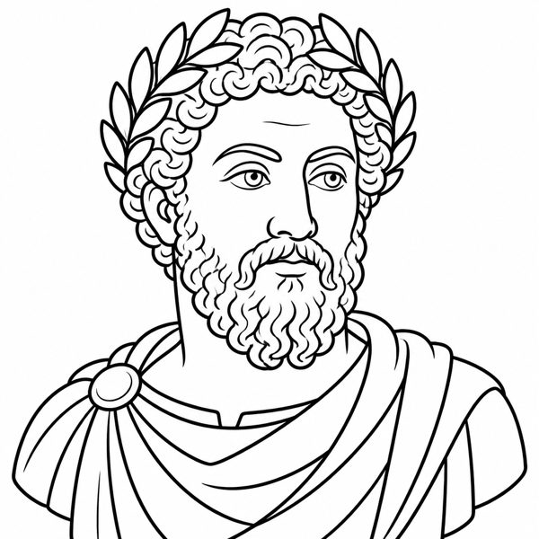 Marcus Aurelius coloring page portrait — line art of Roman Emperor