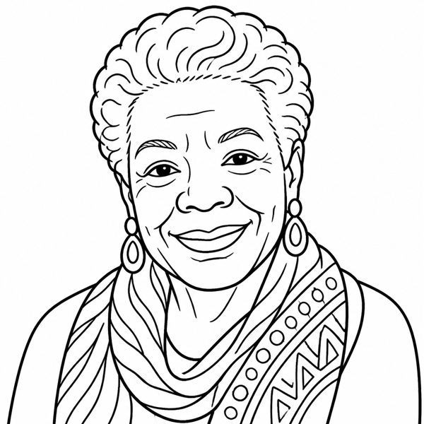 Maya Angelou coloring page portrait — line art of Poet & Author