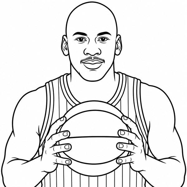 Michael Jordan coloring page portrait — line art of American Basketball Legend