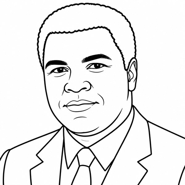 Muhammad Ali coloring page portrait — line art of American Boxer & Humanitarian