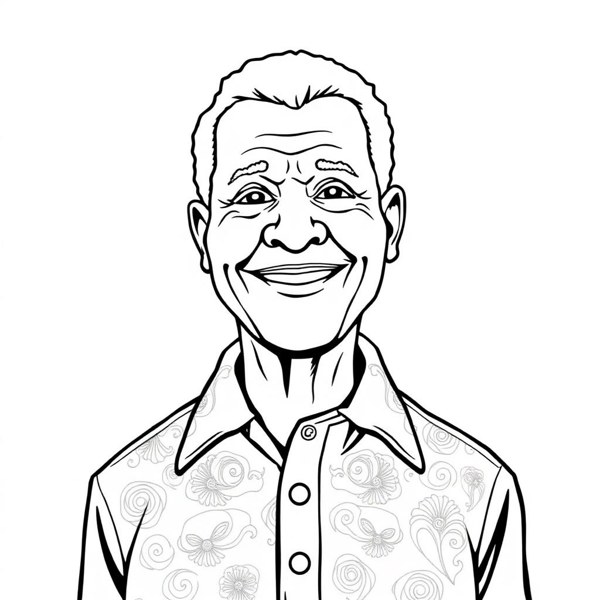 Nelson Mandela coloring page portrait — line art of President of South Africa