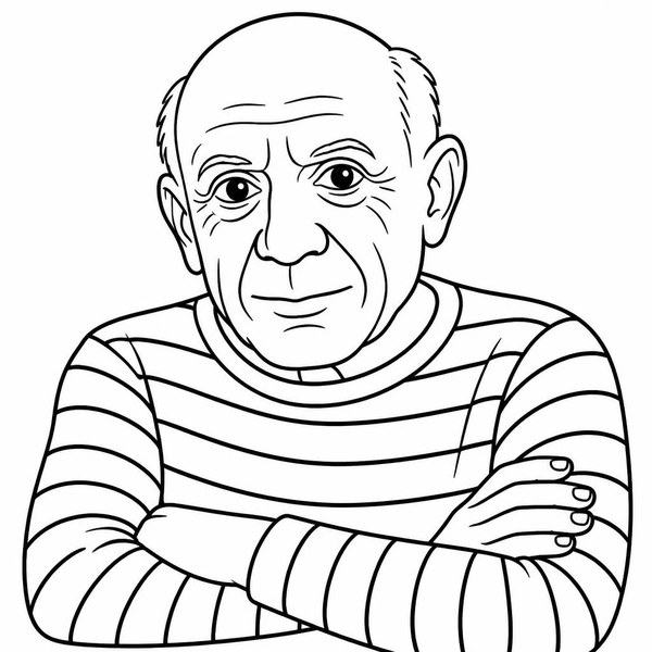 Pablo Picasso coloring page portrait — line art of Spanish Painter