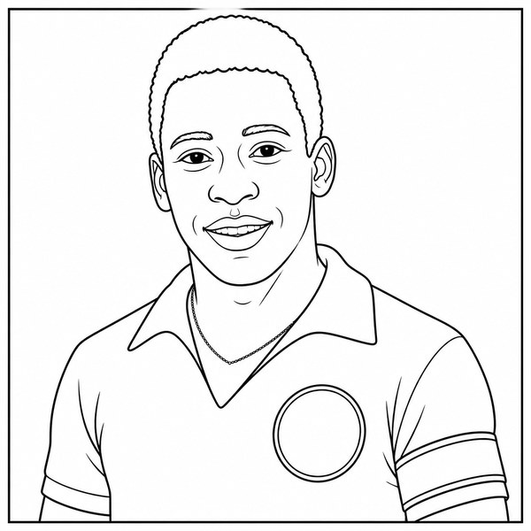 Pelé coloring page portrait — line art of Brazilian Soccer Legend