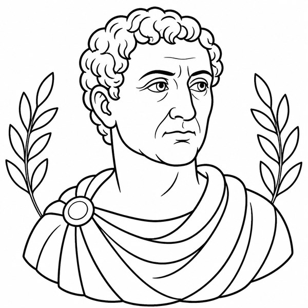 Seneca coloring page portrait — line art of Roman Stoic Philosopher