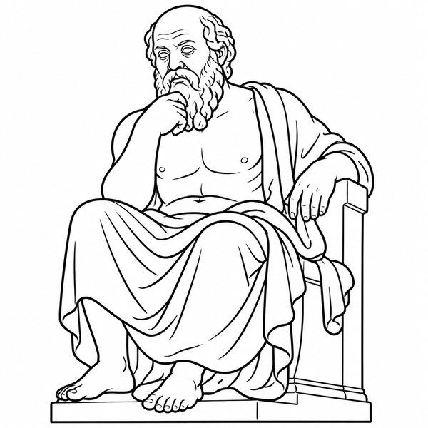 Socrates coloring page portrait — line art of Greek Philosopher of Ancient Athens