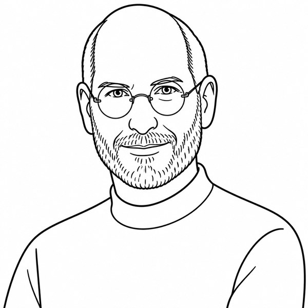 Steve Jobs coloring page portrait — line art of American Inventor & Entrepreneur