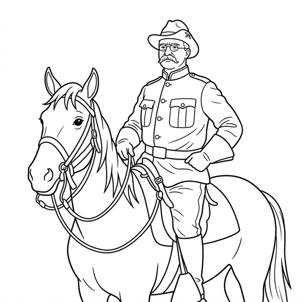 Theodore Roosevelt coloring page portrait — line art of 26th U.S. President