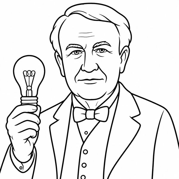 Thomas Edison coloring page portrait — line art of Inventor