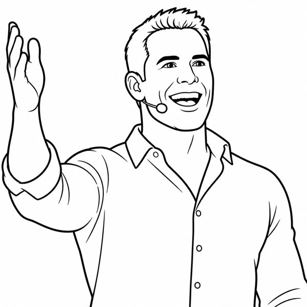 Tony Robbins coloring page portrait — line art of Coach & Speaker