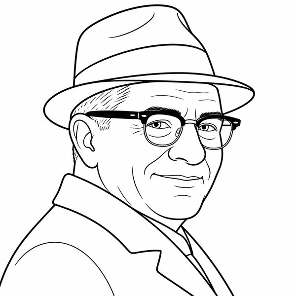 Vince Lombardi coloring page portrait — line art of American Football Coach