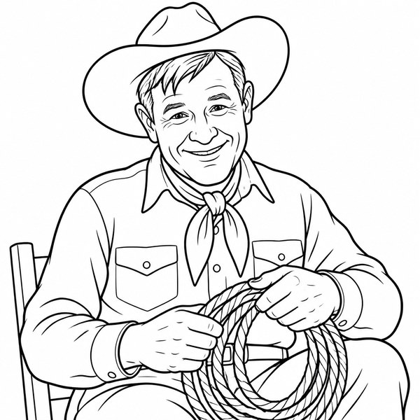 Will Rogers coloring page portrait — line art of American Cowboy, Humorist & Writer