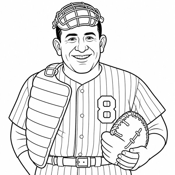Yogi Berra coloring page portrait — line art of Baseball Player & Coach